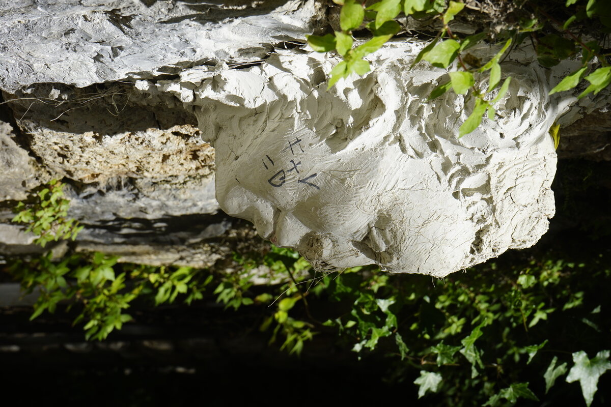 Semiostalgia P0004 — Sculpture érodée, en terre crue, filasse végétale., Saint-Antonin-Noble-Val