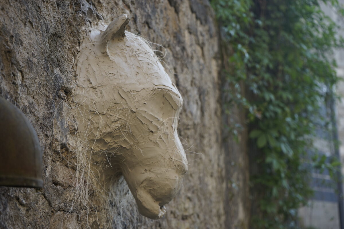 Semiostalgia P0012 — Sculpture fraîche, en terre crue, filasse végétale, grillage à poule, Saint-Antonin-Noble-Val