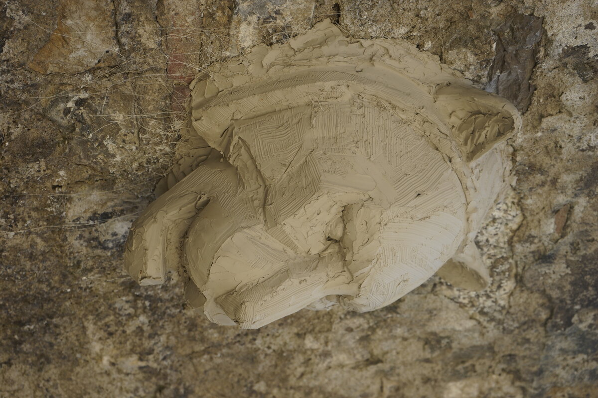 Semiostalgia P0012 — Sculpture fraîche, en terre crue, filasse végétale, grillage à poule, Saint-Antonin-Noble-Val