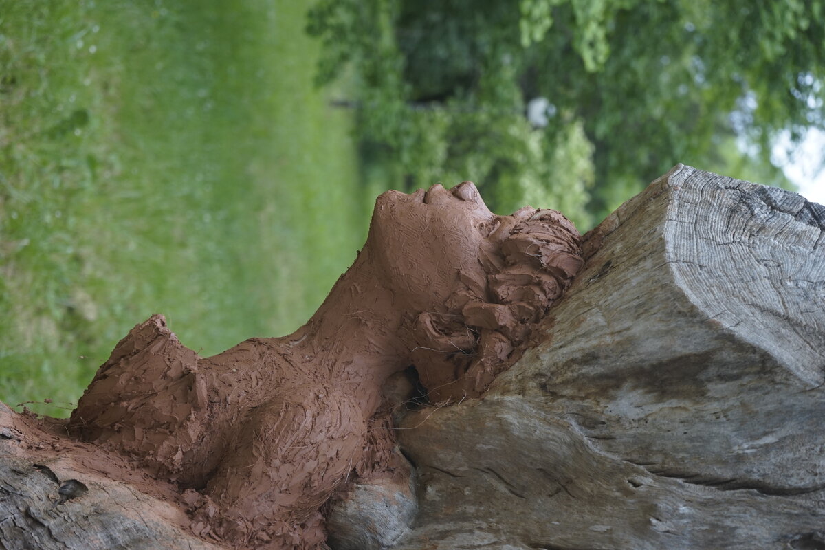 Semiostalgia P0014 — Sculpture fraîche, en terre crue, filasse végétale, grillage à poule, Saint-Antonin-Noble-Val