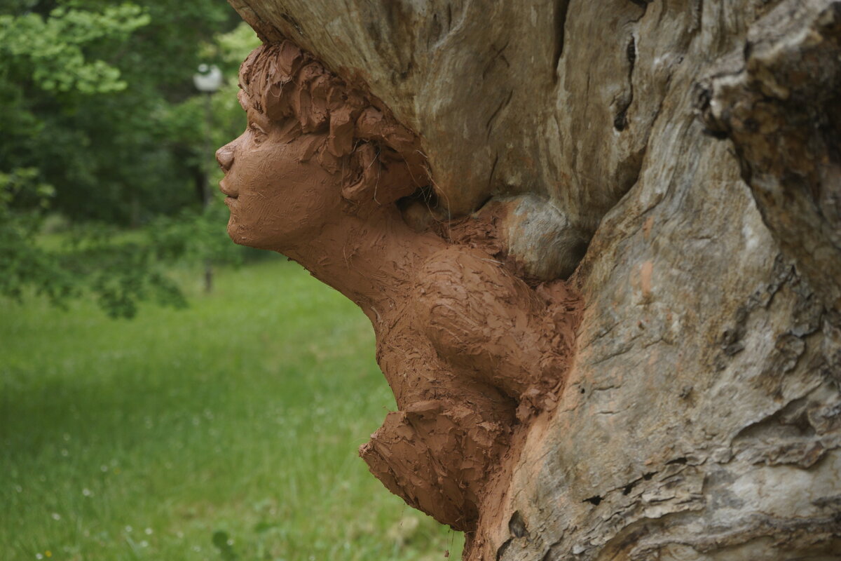 Semiostalgia P0014 — Sculpture fraîche, en terre crue, filasse végétale, grillage à poule, Saint-Antonin-Noble-Val