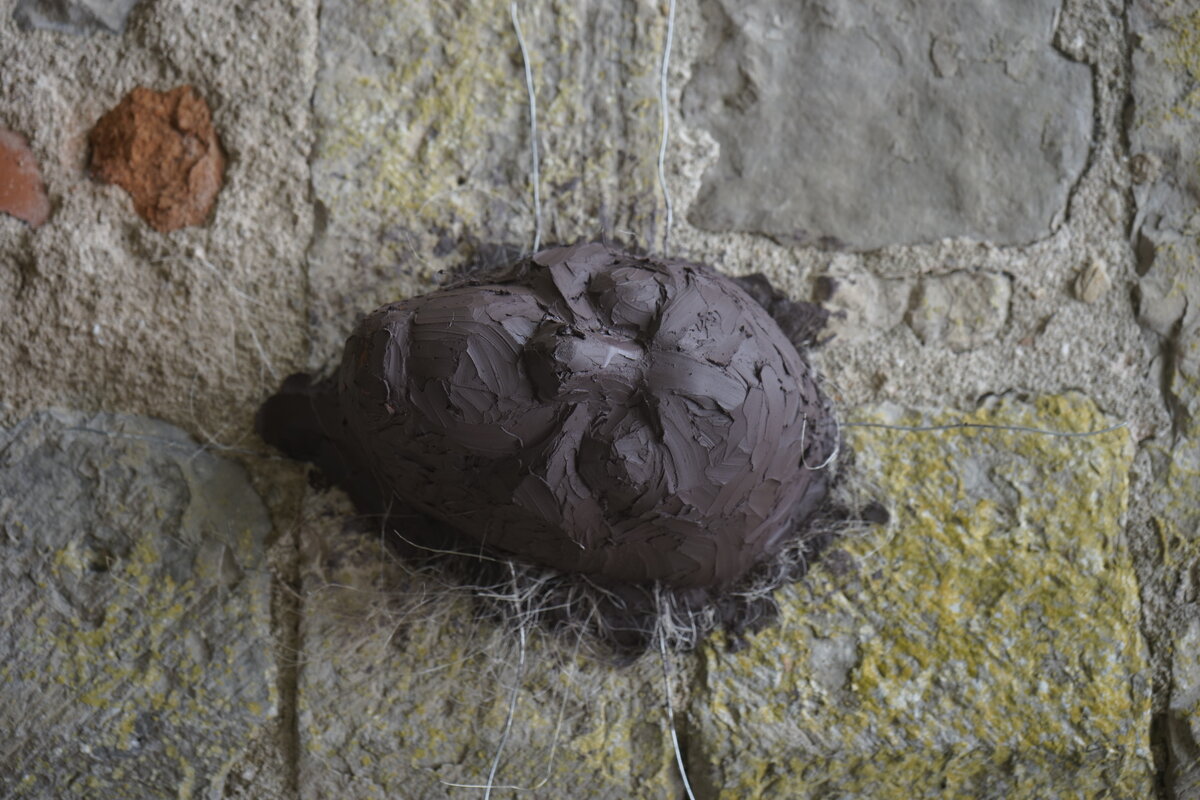 Semiostalgia P0015 — Sculpture fraîche, en terre crue, filasse végétale, grillage à poule, Saint-Antonin-Noble-Val