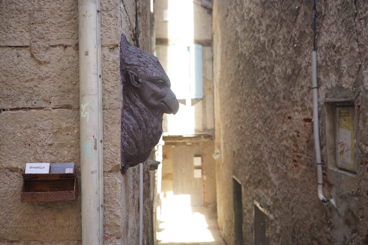 Semiostalgia P0016 — Sculpture fraîche, en terre crue, filasse végétale, grillage à poule, Saint-Antonin-Noble-Val